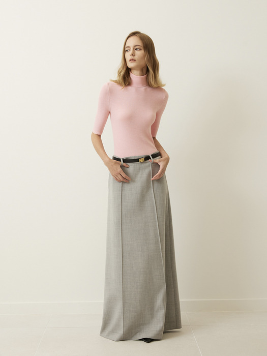 Pintuck Maxi Wool Skirt Light Grey