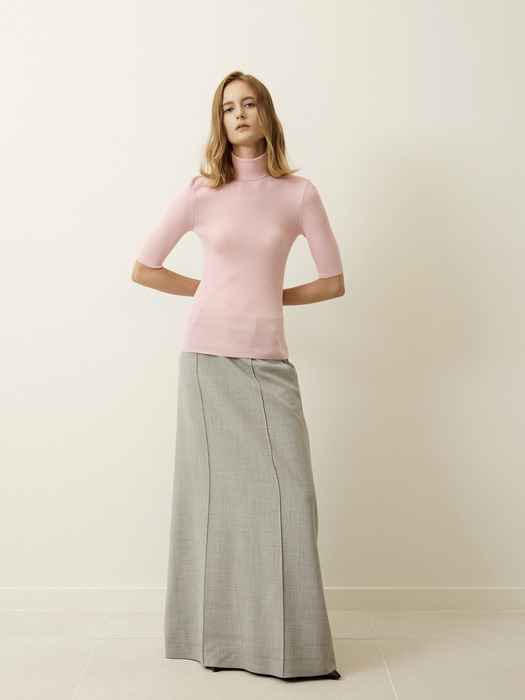 Pintuck Maxi Wool Skirt Light Grey
