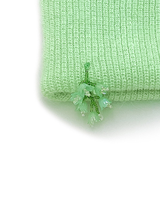 drop Green Flower Beads Beanie [Angora Green]