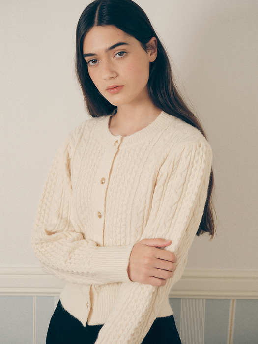 WOOL BLENDED PUFF SLEEVE CARDIGAN IVORY