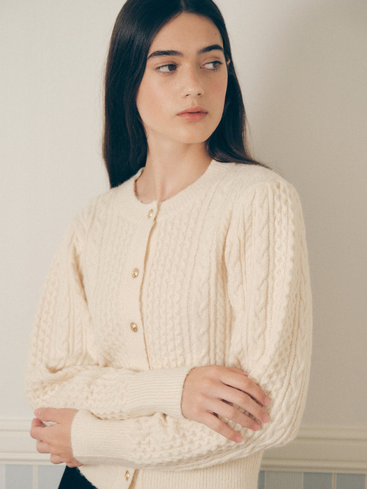 WOOL BLENDED PUFF SLEEVE CARDIGAN IVORY