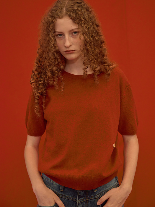 Short Sleeve Wool Knit Red