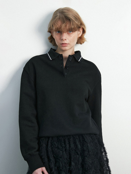 MOONSUN Logo Collar Sweat Shirt / Black