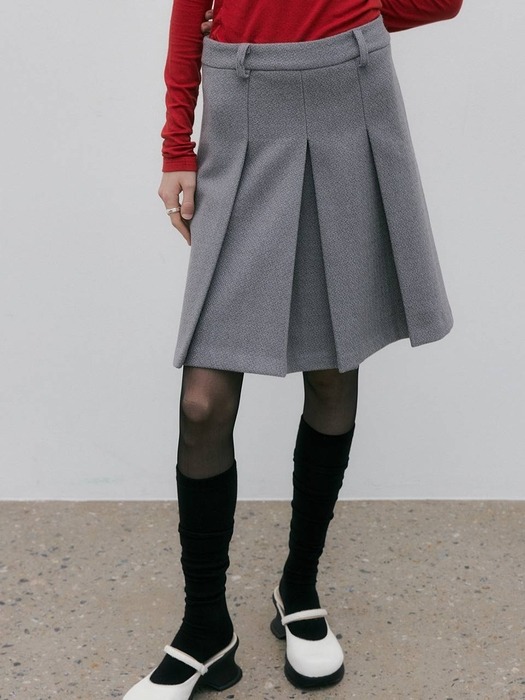 WOOL BLENDED CLASSIC PLEATED SKIRT / GRAY