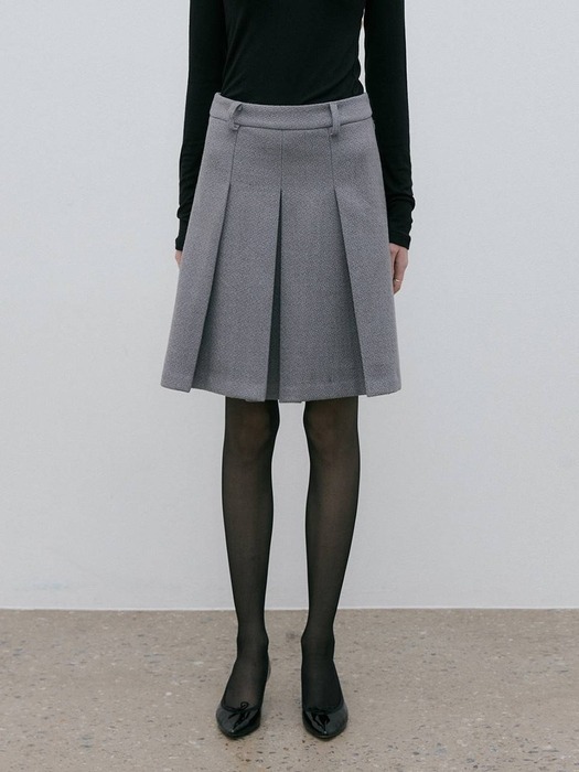 WOOL BLENDED CLASSIC PLEATED SKIRT / GRAY