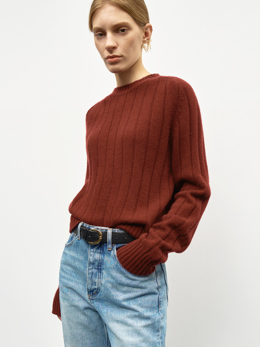 RIBBED CASHMERE SWEATER_BURGANDY