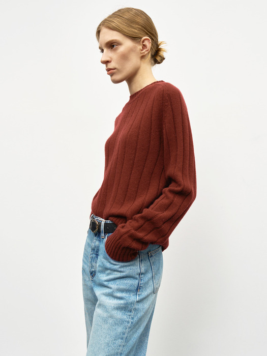 RIBBED CASHMERE SWEATER_BURGANDY
