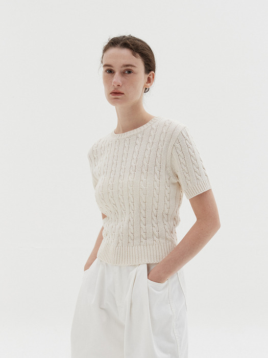 cable half pullover-ivory