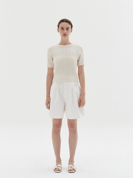 cable half pullover-ivory