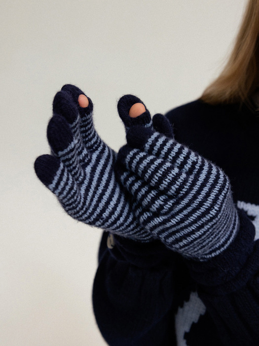 Stripe cashmere gloves (navy)
