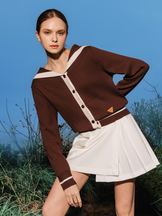 Sailor collar knit cardigan (brown)