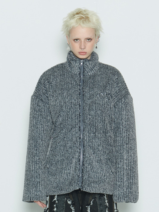 Grey Stripe Sherpa Fur Jacket