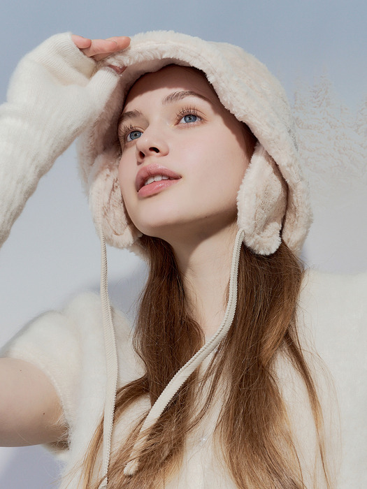 heart point fluffy bucket hat_ivory