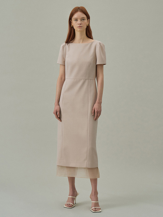 See-through Boat Neck Dress[LMBDSPDR802]-Beige