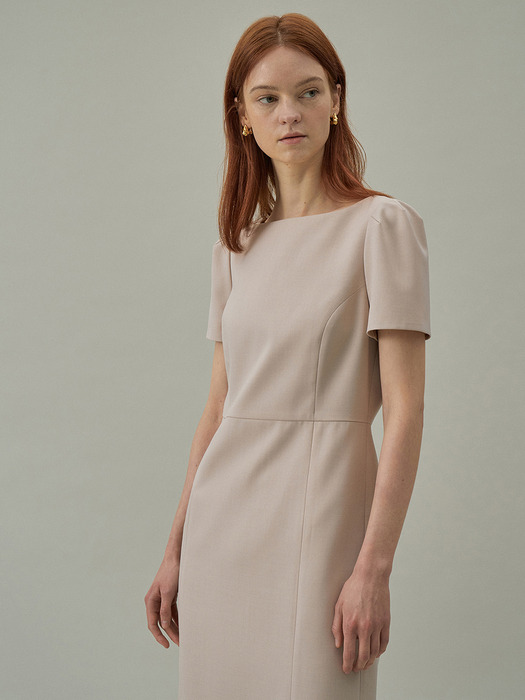 See-through Boat Neck Dress[LMBDSPDR802]-Beige