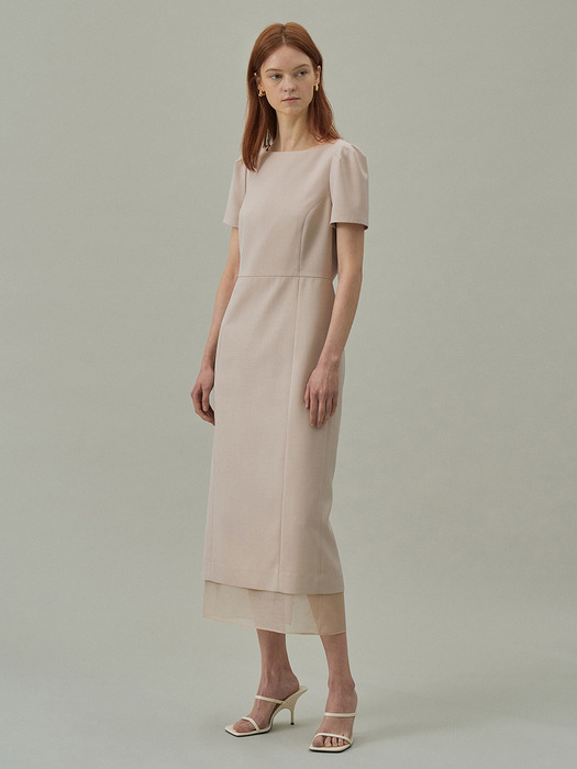 See-through Boat Neck Dress[LMBDSPDR802]-Beige