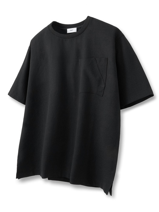 블랙 오버핏 와플조직 라운드넥 반팔 티셔츠 (TNTS3E203BK)