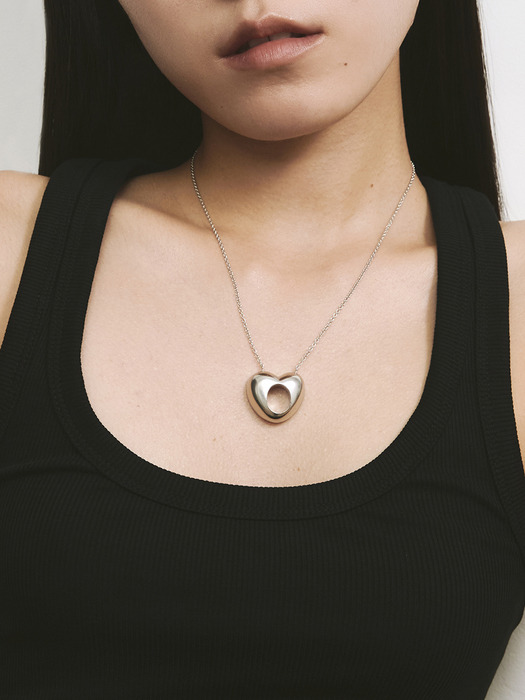 [925 silver] Big hole heart necklace (41cm)