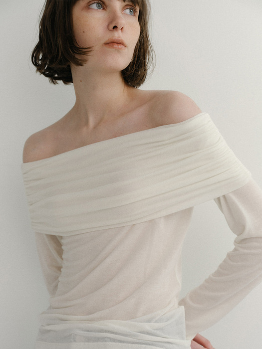 Shirring Off-shoulder Top_3color