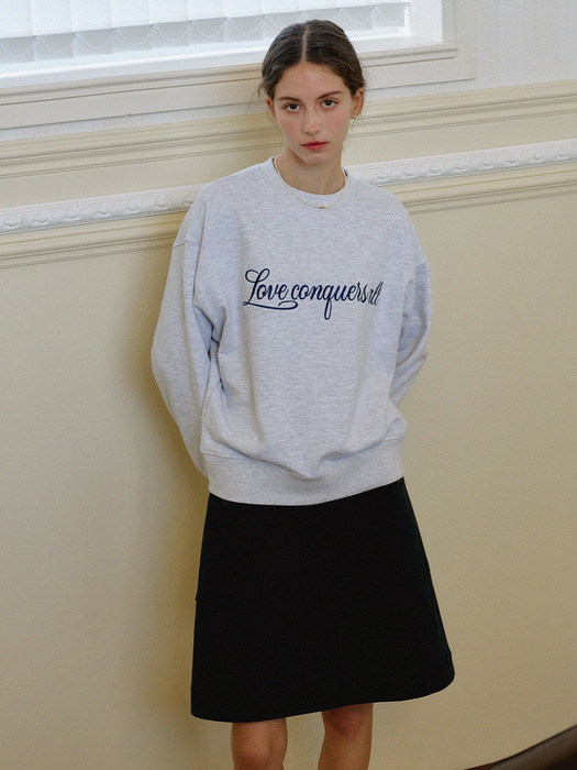 Script Embroidered Sweatshirt_White Melange