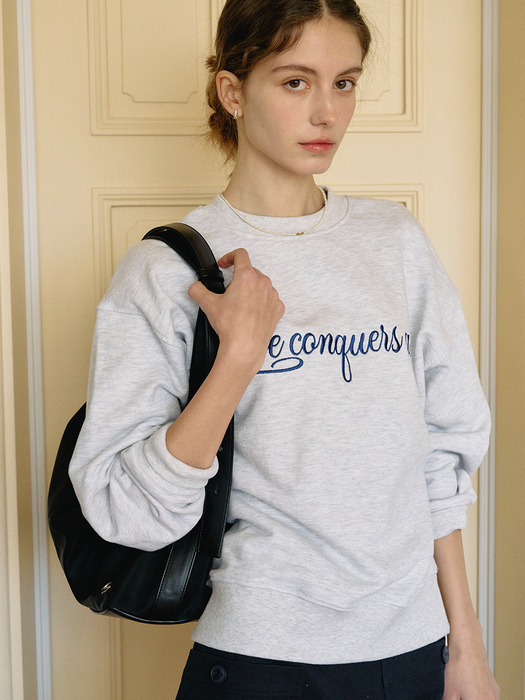 Script Embroidered Sweatshirt_White Melange