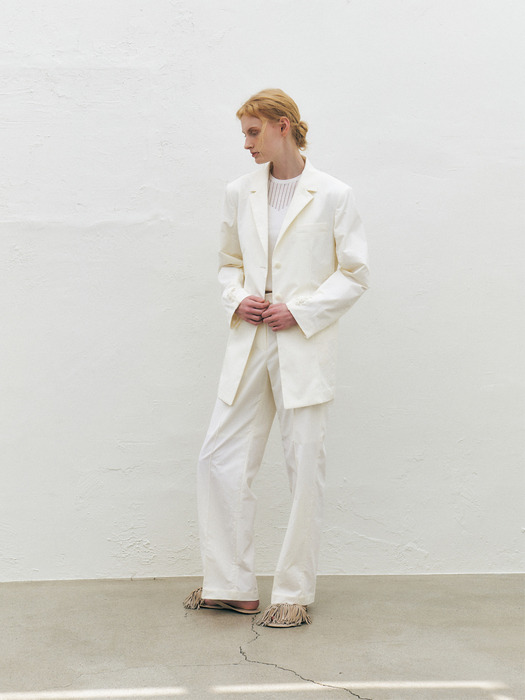 Relaxed Nylon Pintucked Pants, Ivory