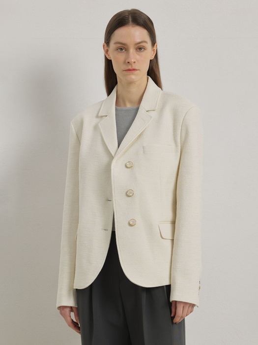 NOTCHED TWEED JACKET (IVORY)