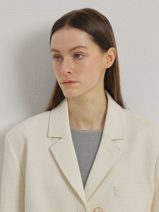 NOTCHED TWEED JACKET (IVORY)