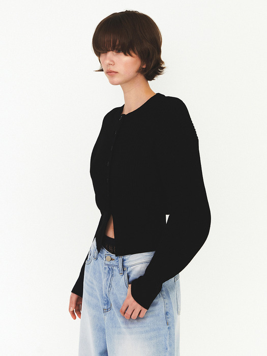 ROUND SILHOUETTE RIBBED CARDIGAN (black)