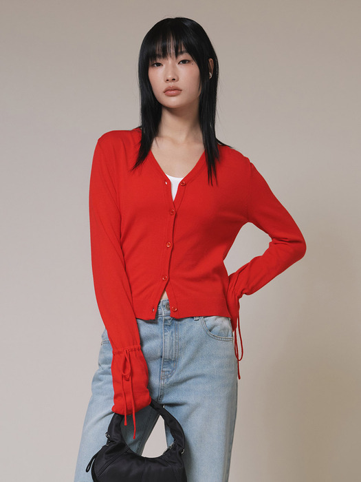 Button V-neck Knit Cardigan in Red VK4SD071-63