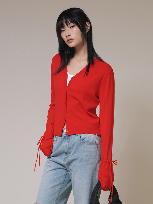 Button V-neck Knit Cardigan in Red VK4SD071-63