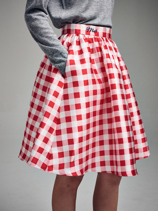 VOLUME MIDI SKIRT MICADO GINGHAM PLAID_RED