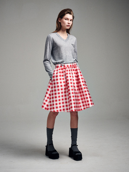 VOLUME MIDI SKIRT MICADO GINGHAM PLAID_RED