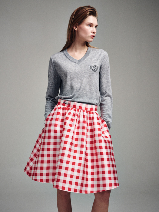 VOLUME MIDI SKIRT MICADO GINGHAM PLAID_RED