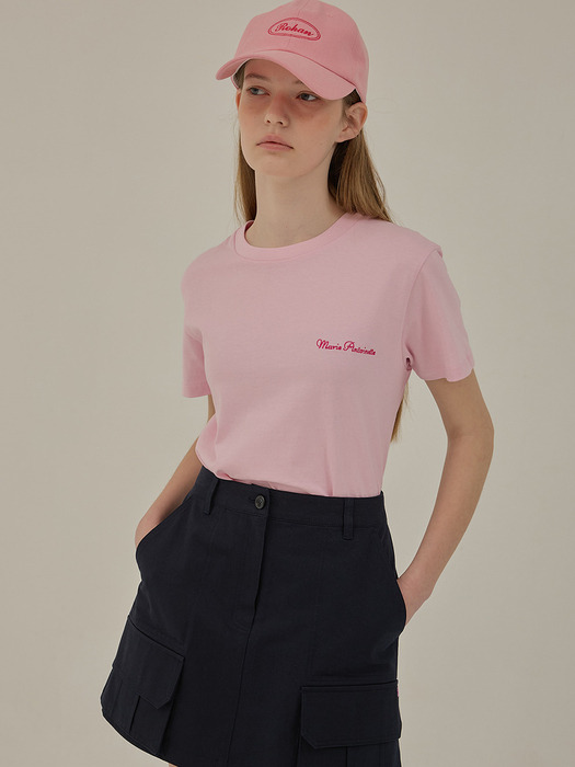24SS Versailles lettering round half sleeve T-shirt_Light pink