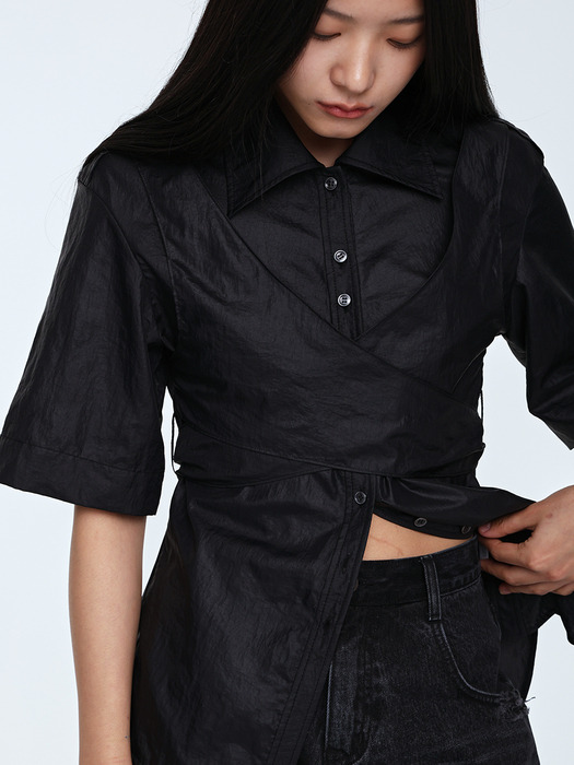 Knotted Wrap Blouse _ Black