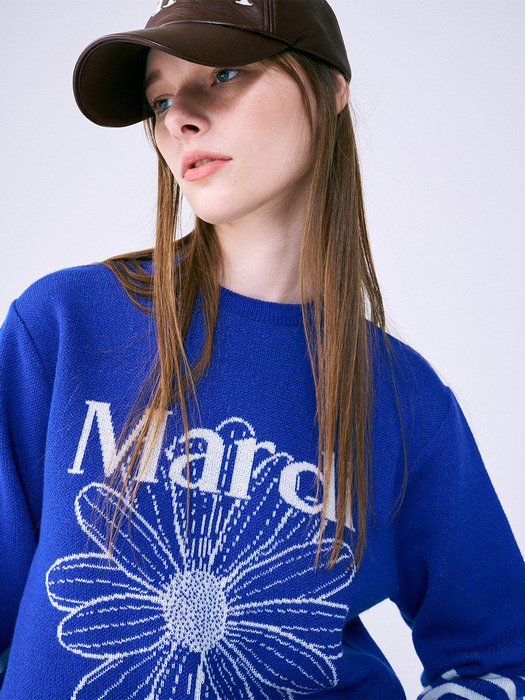 MARDI FLOWER KNIT PULLOVER_BLUE IVORY