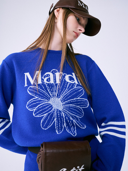 MARDI FLOWER KNIT PULLOVER_BLUE IVORY