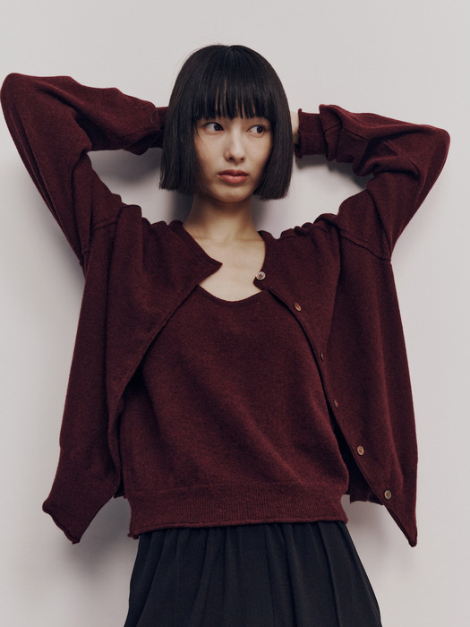 Essential Wool Cardigan (Wine)