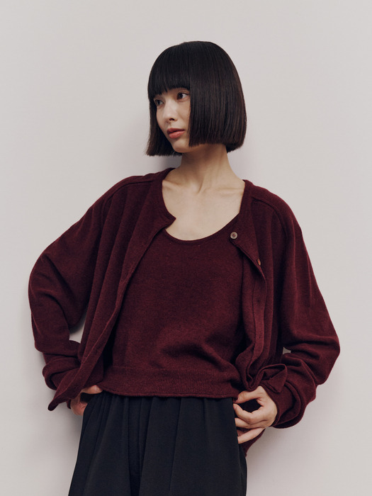 Essential Wool Cardigan (Wine)