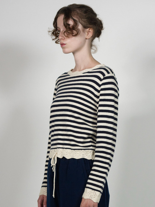 Via Mac stripe knit lace top (Navy stripe)