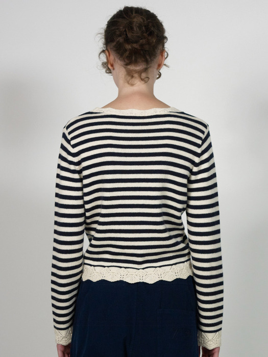 Via Mac stripe knit lace top (Navy stripe)