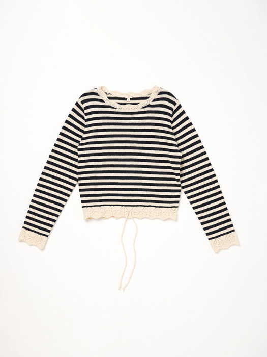 Via Mac stripe knit lace top (Navy stripe)