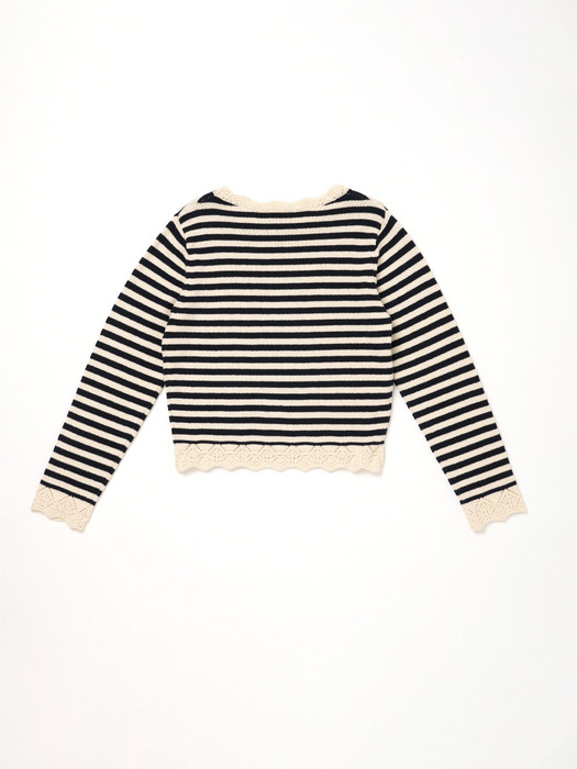 Via Mac stripe knit lace top (Navy stripe)