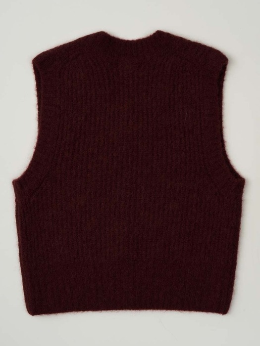 V Neck Knit Vest(Wine)