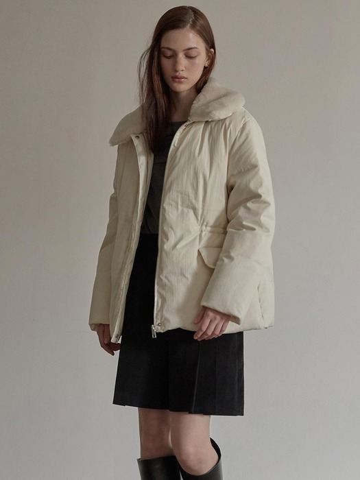 Detachable collar duck down jacket - Cream ivory