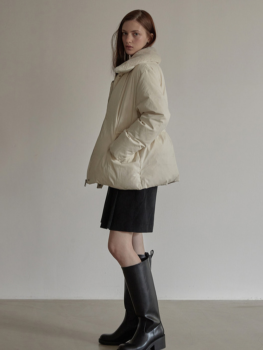 Detachable collar duck down jacket - Cream ivory