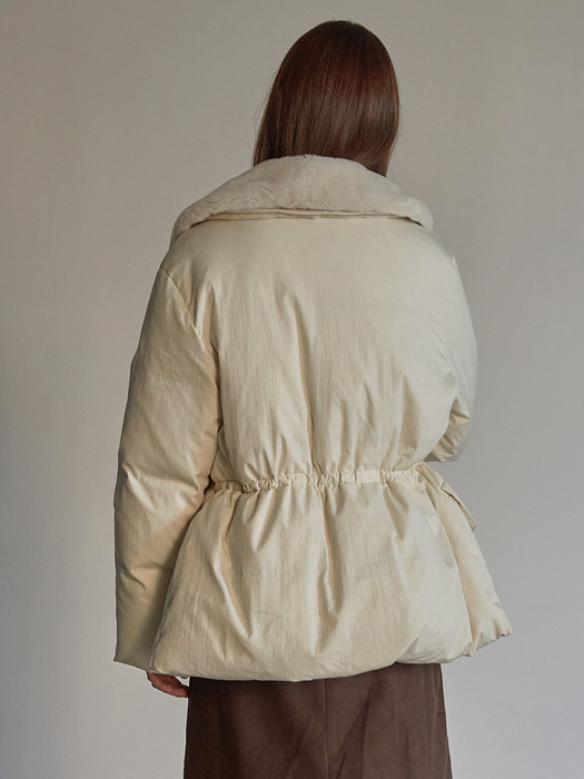 Detachable collar duck down jacket - Cream ivory