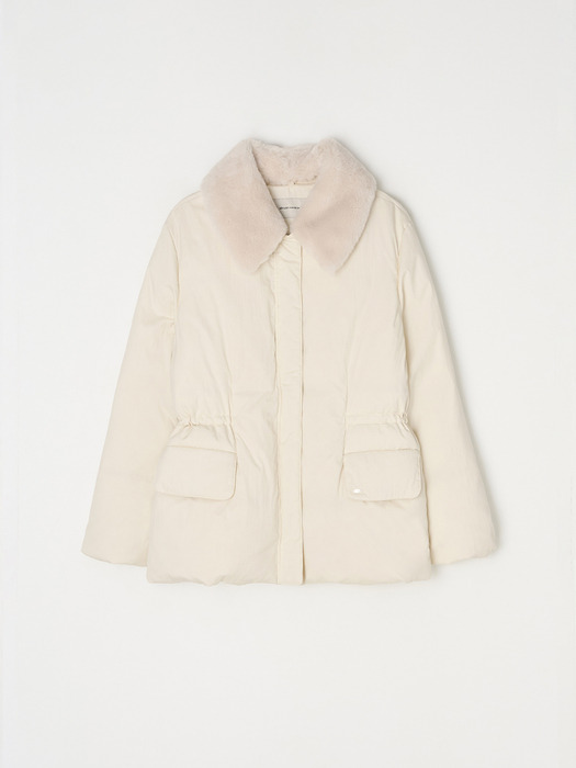 Detachable collar duck down jacket - Cream ivory