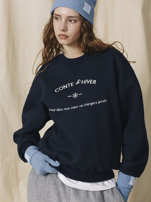 Lettering Jacquard Sweatshirt Warm_Dark Navy